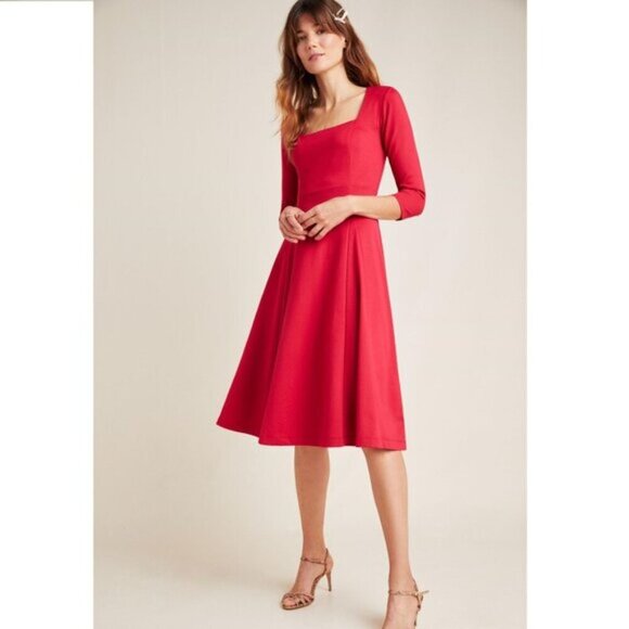 Anthropologie Dresses & Skirts - Anthropologie Maeve Jocelyn Red Midi Fit-to-Flare Dress Size Small
